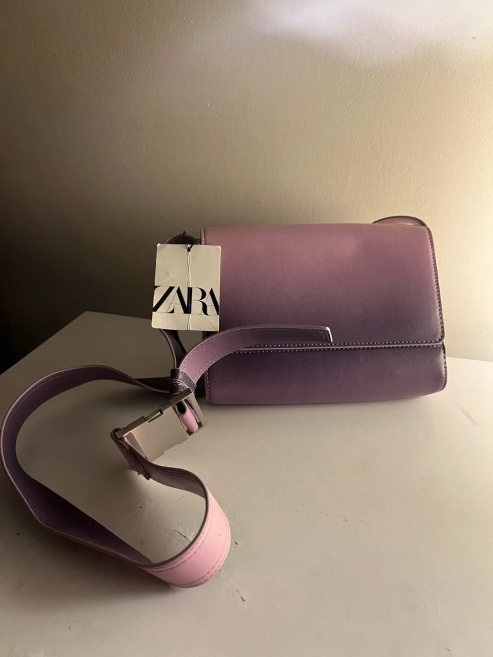 Zara Women’s Gradient Purple Crossbody Bag with Pink Strap